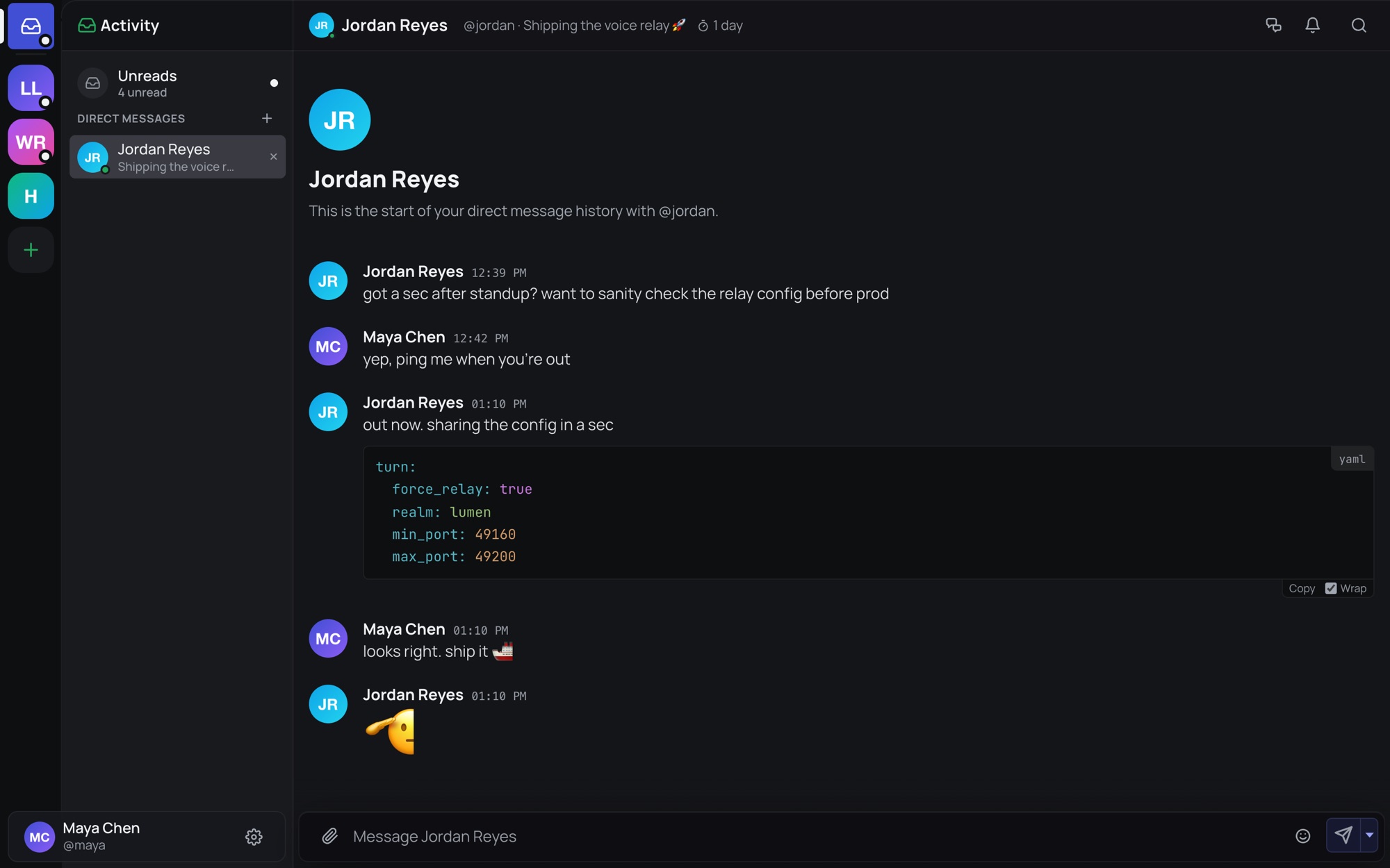 A direct message conversation set to disappear after one day